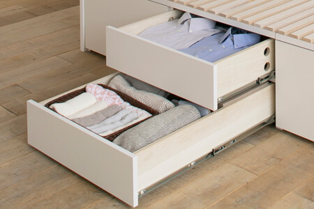 衣類なども整理しやすいBタイプの浅型引出し